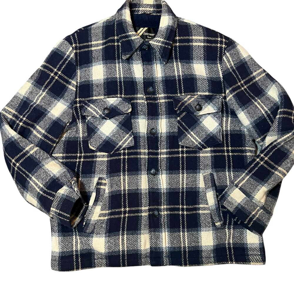 VINTAGE QUALITY SEARS Plaid FLEECE LINED Shirt shacket Jacket blue  men sz Large